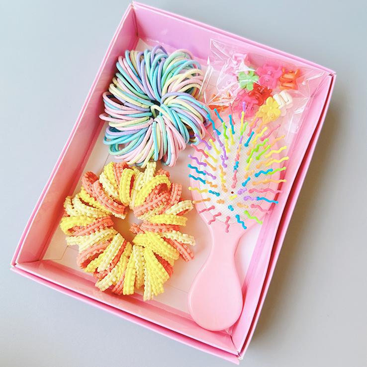 Style 2 Boxed Hair Tie Set with Pink Rubber Bands, Cute Hair Accessories &amp; Mini Comb – Perfect Gift for Girls