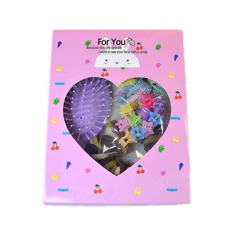 Style 4 Boxed Hair Tie Set with Pink Rubber Bands, Cute Hair Accessories & Mini Comb – Perfect Gift for Girls