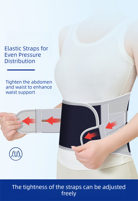 Size L Grey Wide Breathable Lumbar Support Belt  – Adjustable Back Brace for Pain Relief & Posture Correction
