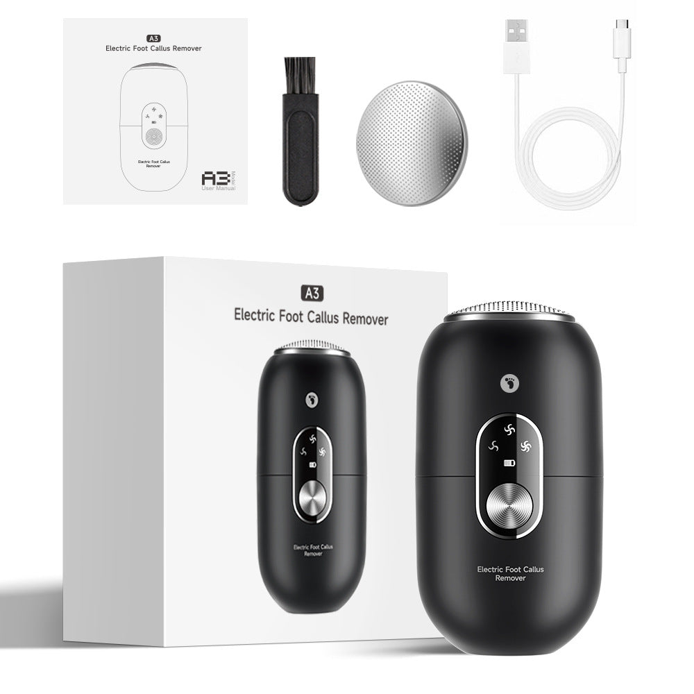 Black 2-in-1 Electric Foot Care Device – Cordless Callus Remover &amp; Skin Polisher with Dual Heads