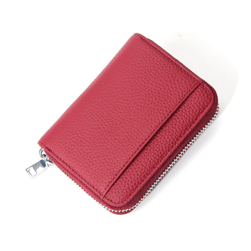 Genuine Leather RFID Blocking Accordion Card Holder &amp; Coin Purse - Large Capacity Zip Wallet(red)