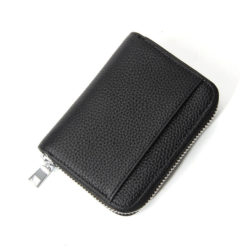 Genuine Leather RFID Blocking Accordion Card Holder &amp; Coin Purse - Large Capacity Zip Wallet(black)