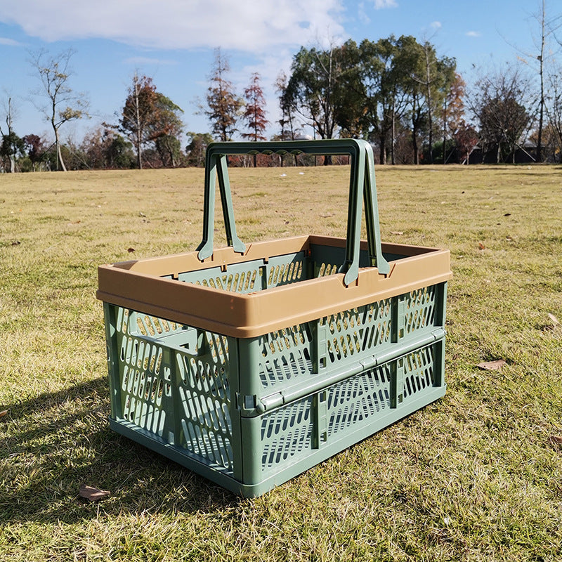 Large Collapsible Storage Basket with Handles - Portable Folding Crate for Shopping, Picnics &amp; Car Trunk(green)