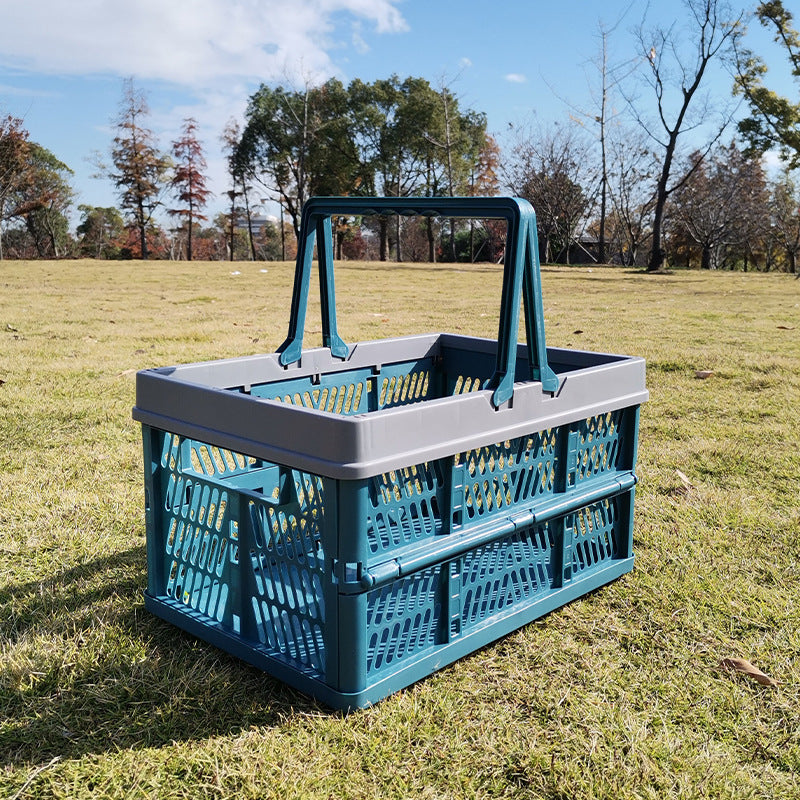 Large Collapsible Storage Basket with Handles - Portable Folding Crate for Shopping, Picnics &amp; Car Trunk(blue)