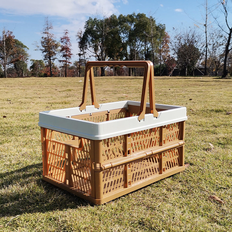 Large Collapsible Storage Basket with Handles - Portable Folding Crate for Shopping, Picnics &amp; Car Trunk(Brown )