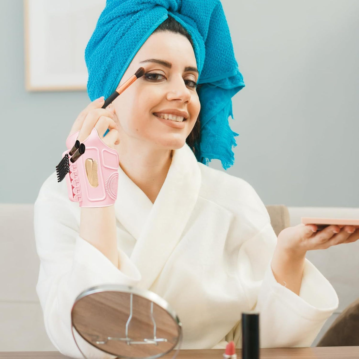 2pc Multi-Functional Silicone Makeup Artist Wristband - Wearable Palette, Brush Holder & Cleaner(blue)