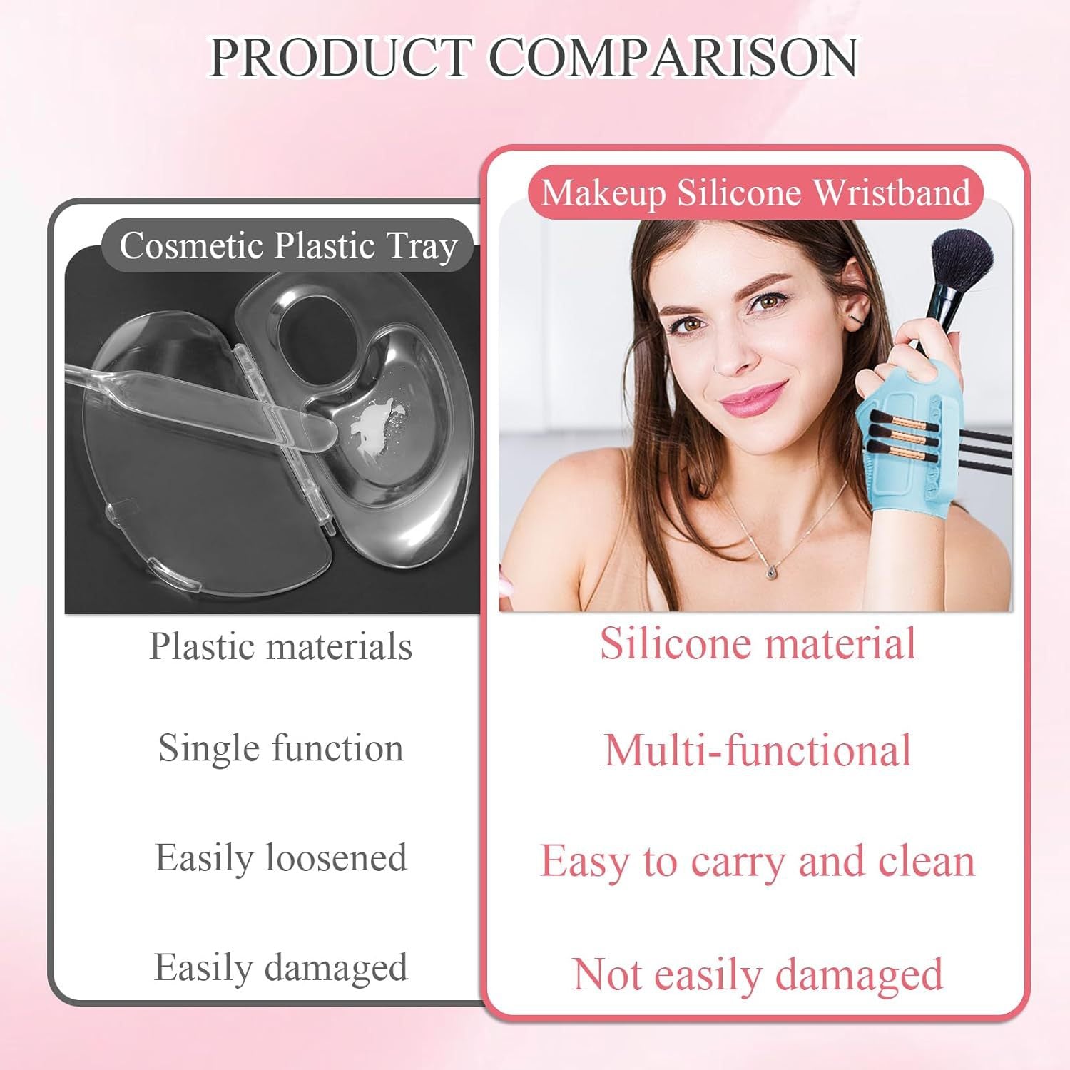 2pc Multi-Functional Silicone Makeup Artist Wristband - Wearable Palette, Brush Holder & Cleaner(black)