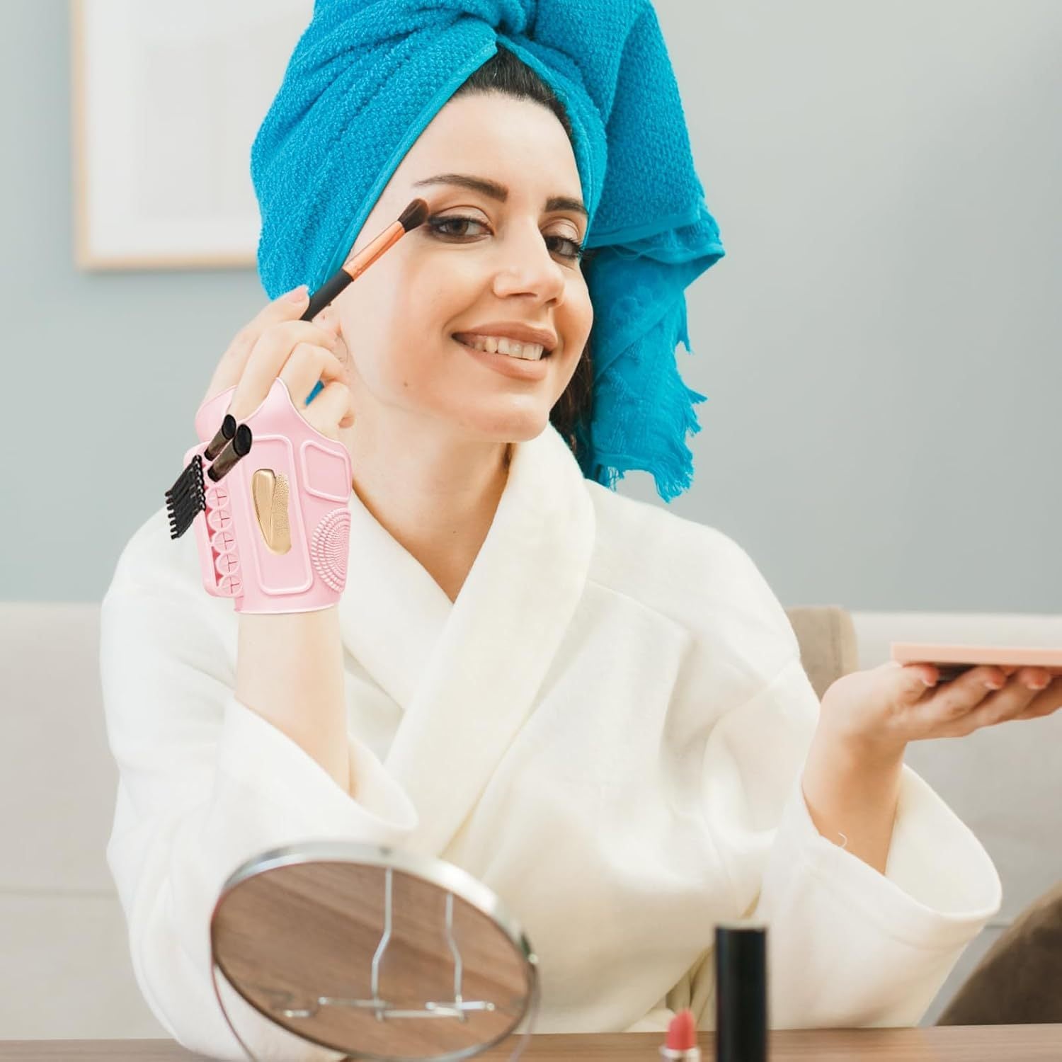 2pc Multi-Functional Silicone Makeup Artist Wristband - Wearable Palette, Brush Holder & Cleaner(black)