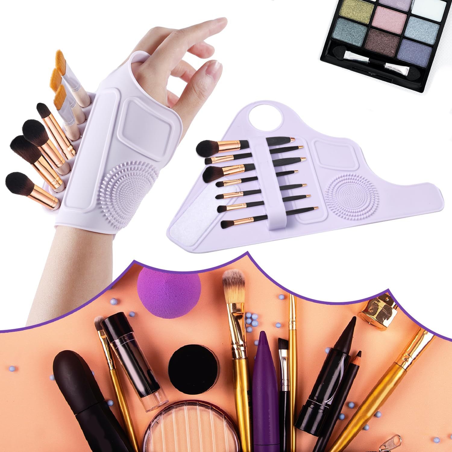 2pc Multi-Functional Silicone Makeup Artist Wristband - Wearable Palette, Brush Holder & Cleaner(black)