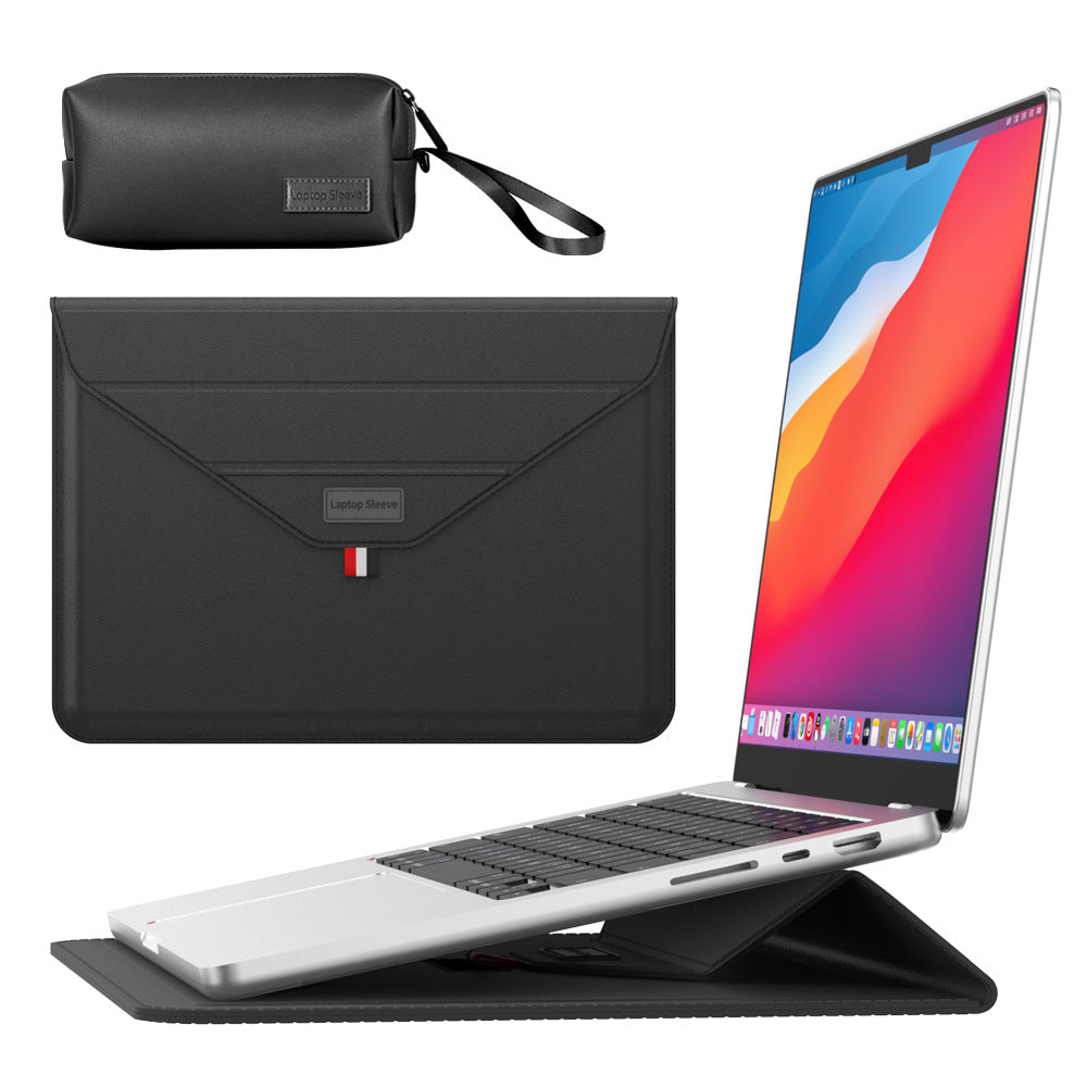 3-in-1 PU Leather Laptop Sleeve with Stand &amp; Mouse Pad + Accessory Pouch(black)