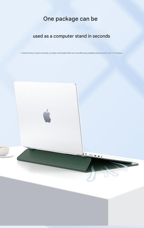 3-in-1 PU Leather Laptop Sleeve with Stand & Mouse Pad + Accessory Pouch(black)