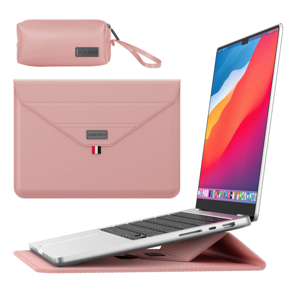 3-in-1 PU Leather Laptop Sleeve with Stand &amp; Mouse Pad + Accessory Pouch(Rose Gold)
