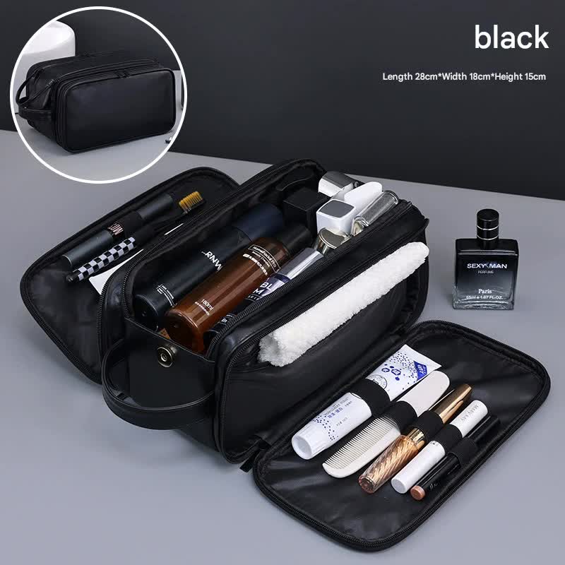 Large Capacity PU Leather Toiletry Bag - Multi-Compartment Dopp Kit &amp; Cosmetic Organizer(black)