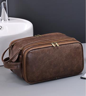 Large Capacity PU Leather Toiletry Bag - Multi-Compartment Dopp Kit &amp; Cosmetic Organizer(Tan)