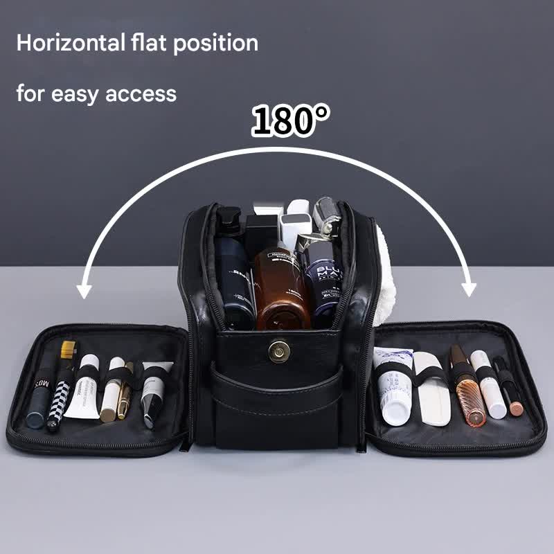 Large Capacity PU Leather Toiletry Bag - Multi-Compartment Dopp Kit & Cosmetic Organizer(Tan)
