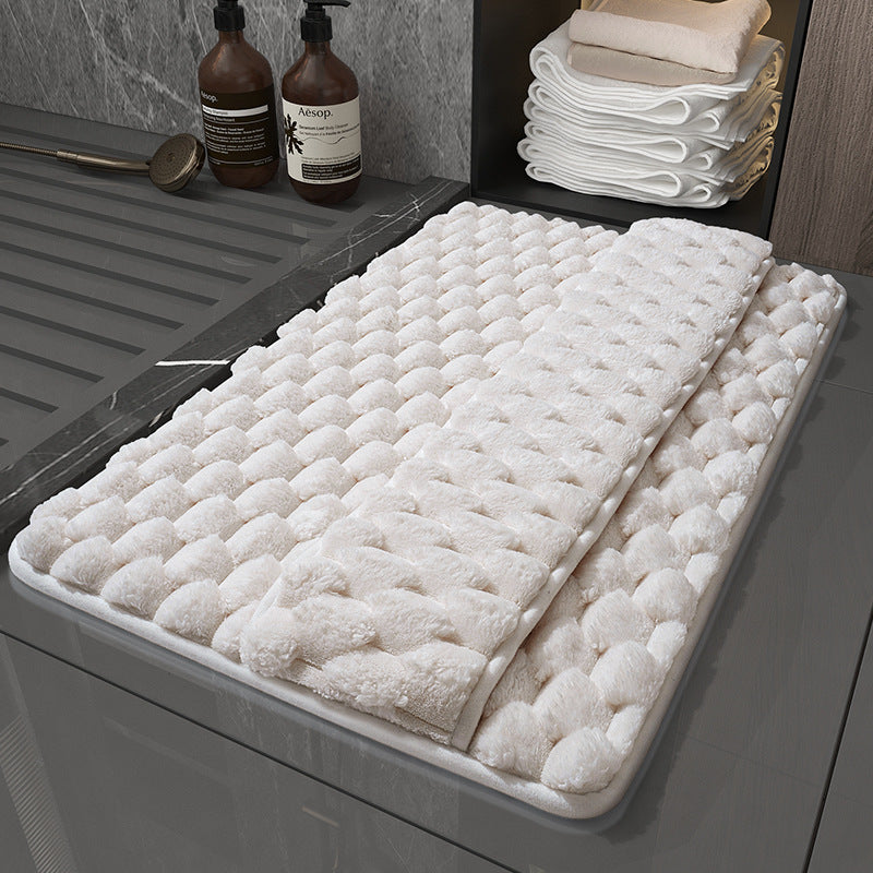Luxury Plush Memory Foam Bath Mat with Foot Drying Panel - Super Absorbent &amp; Non-Slip Bathroom Rug(Checkered beige)