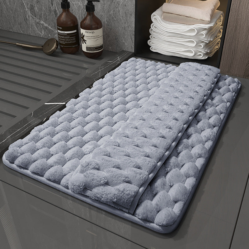 Luxury Plush Memory Foam Bath Mat with Foot Drying Panel - Super Absorbent &amp; Non-Slip Bathroom Rug(Checkered gray)
