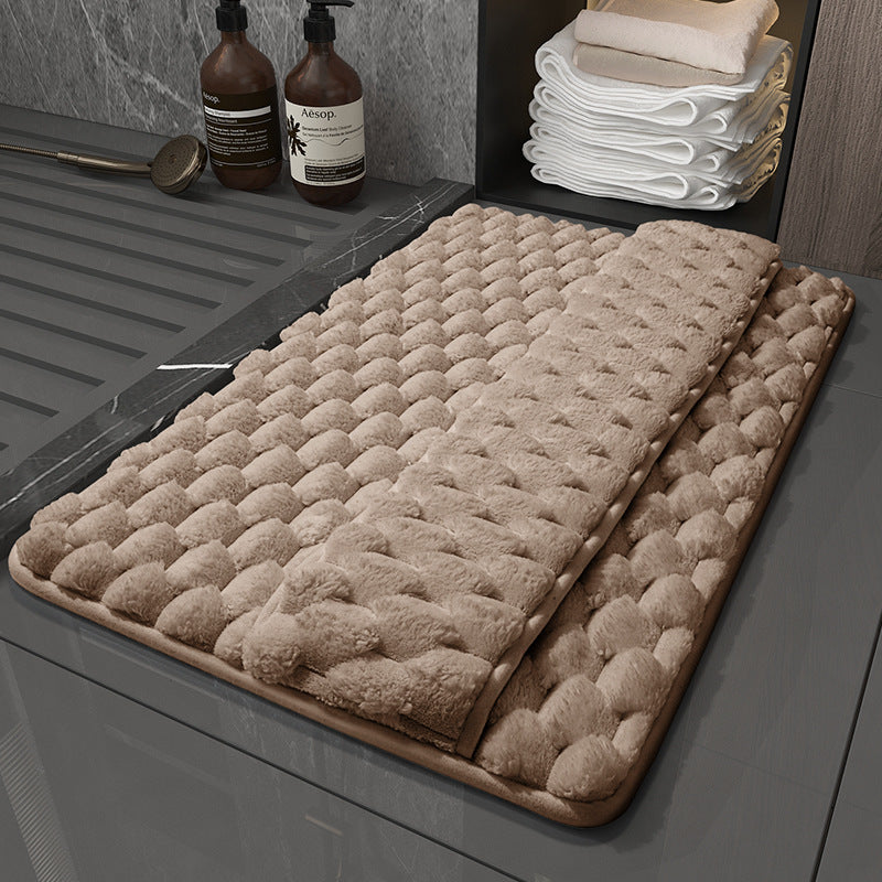 Luxury Plush Memory Foam Bath Mat with Foot Drying Panel - Super Absorbent &amp; Non-Slip Bathroom Rug(Checkered brown)