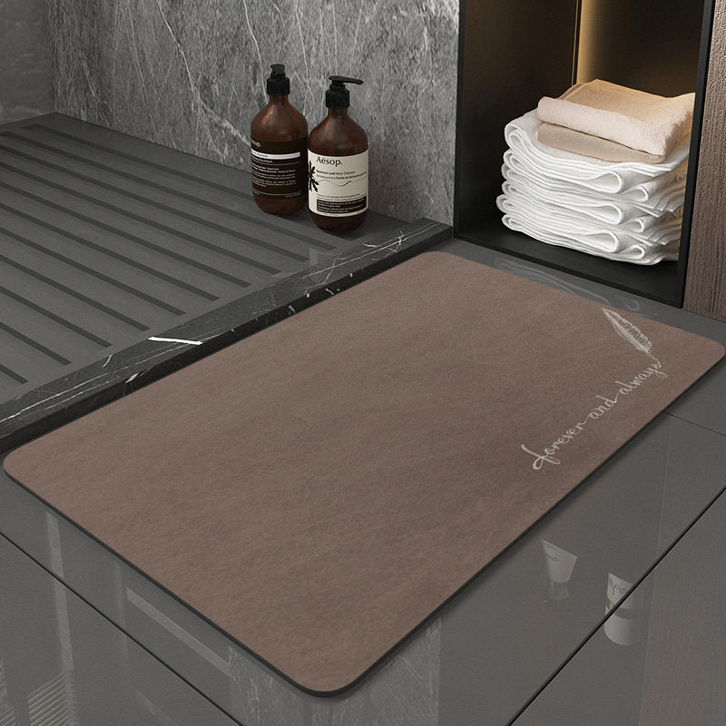 Super Absorbent Quick-Dry Diatomite Bath Mat - Non-Slip Suede Finish Bathroom Floor Mat(Feather Brown)