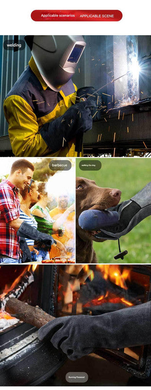 Heavy-Duty Leather Heat Resistant Gloves - 500°C BBQ, Welding & Oven Mitts with Long Cuffs(Grey With bottle opener)