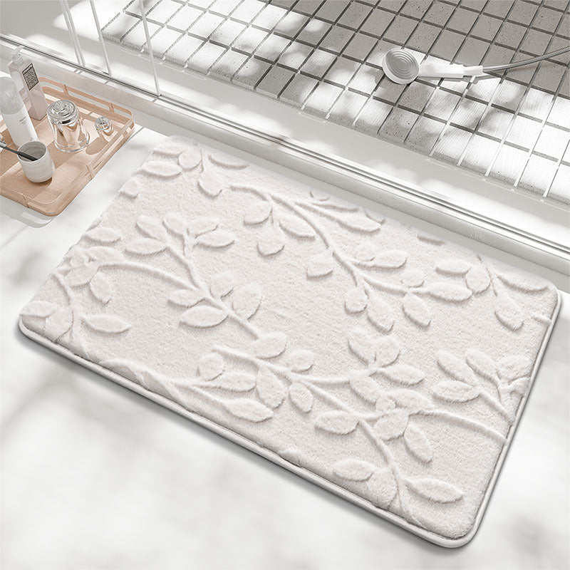 Plush Embossed Leaf Bath Mat - Ultra Soft, Absorbent &amp; Non-Slip Bathroom Rug(White 50*80㎝)