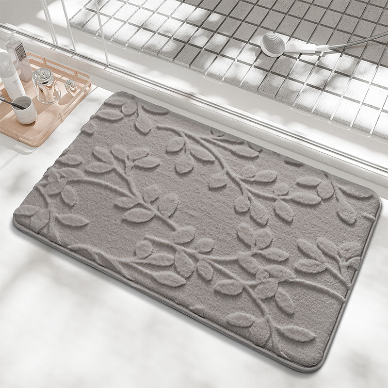 Plush Embossed Leaf Bath Mat - Ultra Soft, Absorbent &amp; Non-Slip Bathroom Rug(Light gray 50*80㎝)