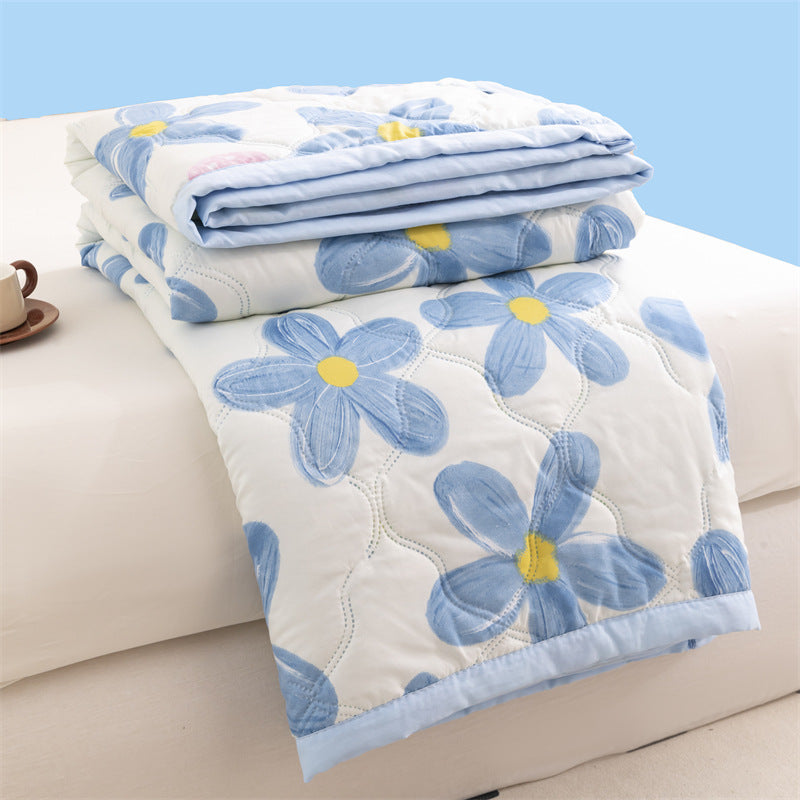 Lightweight Reversible Summer Quilt - Soft, Breathable &amp; Machine Washable Comforter(150x200cm blue flowers)