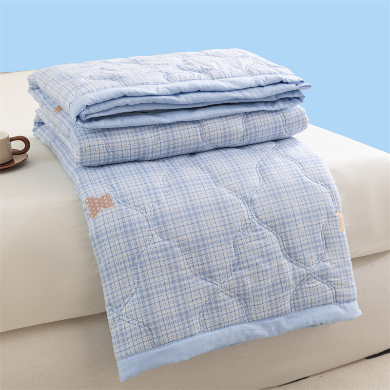 Lightweight Reversible Summer Quilt - Soft, Breathable &amp; Machine Washable Comforter(150x200cm Plaid Bear)
