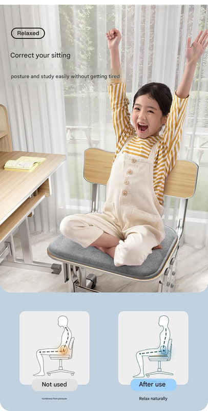 Memory Foam Student Seat Cushion - Pressure Relief, Non-Slip with Adjustable Straps for Healthy Posture(Astronaut Gray 36x34cm)