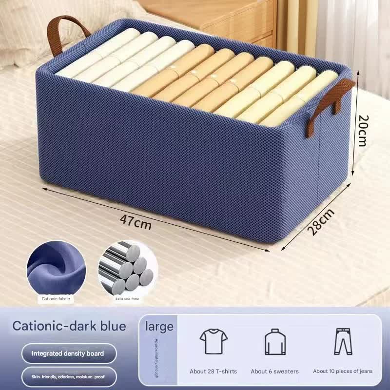 2pc Foldable Fabric Storage Bin with Steel Frame &amp; Handles - 26L Stackable Closet Organizer(Blue)