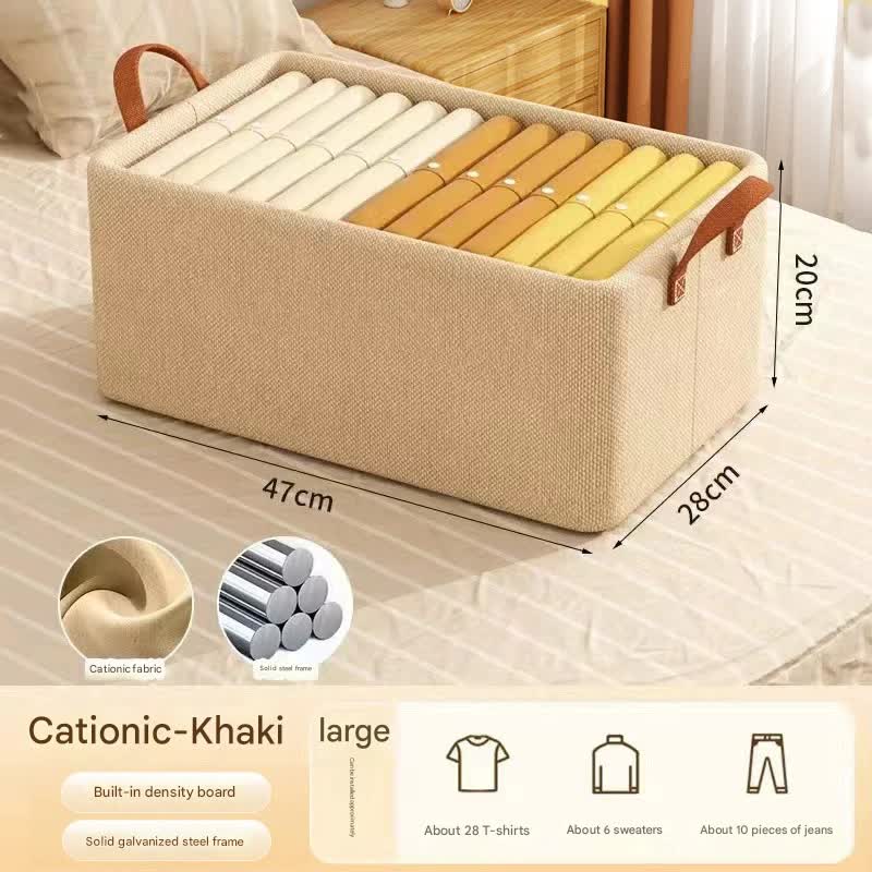 2pc Foldable Fabric Storage Bin with Steel Frame &amp; Handles - 26L Stackable Closet Organizer(Khaki)