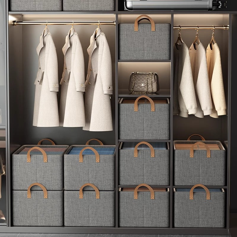 2pc Foldable Fabric Storage Bin with Steel Frame & Handles - 26L Stackable Closet Organizer(Khaki)