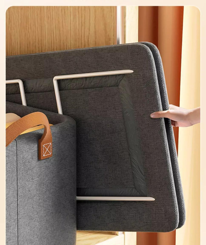 2pc Foldable Fabric Storage Bin with Steel Frame & Handles - 26L Stackable Closet Organizer(Khaki)