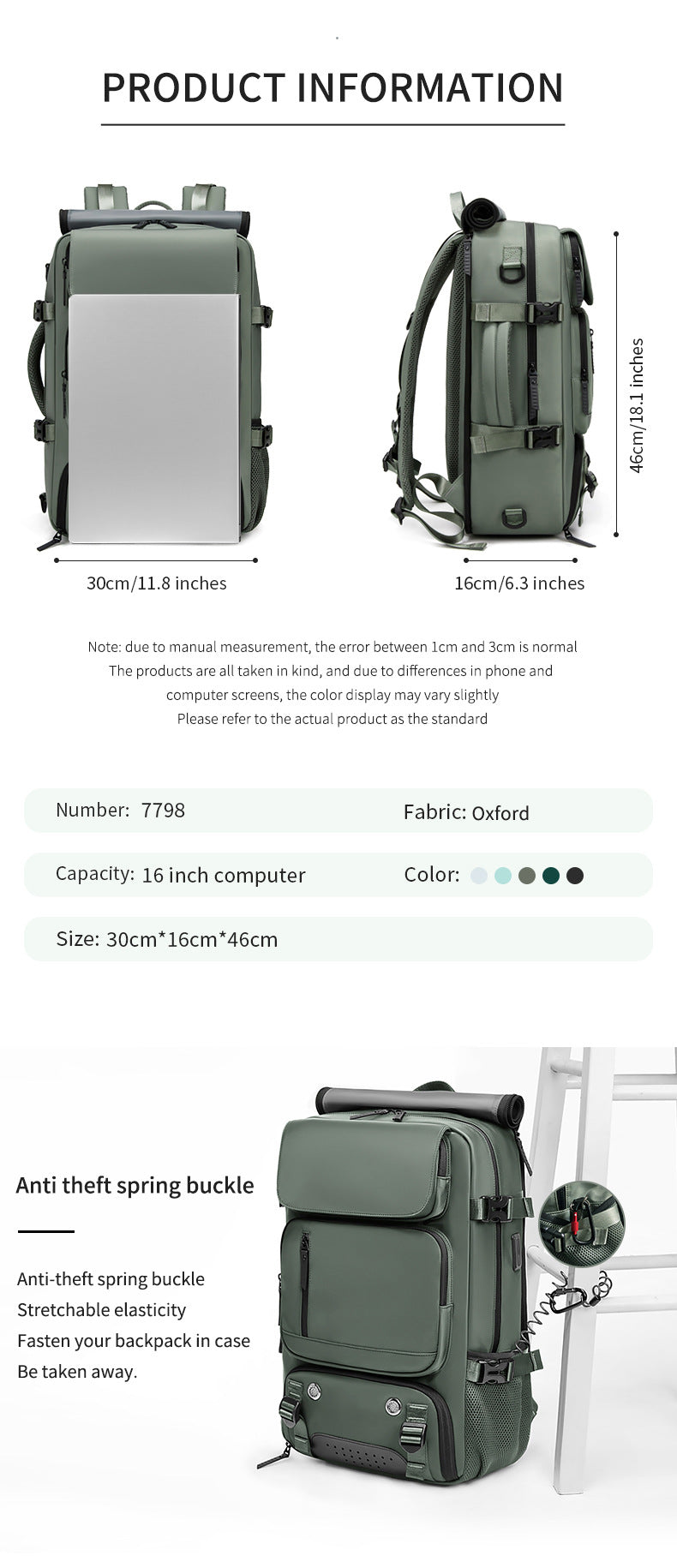 4-in-1 Convertible Travel Backpack & Briefcase - Large Capacity, 16" Laptop Compartment, USB Port(Green)