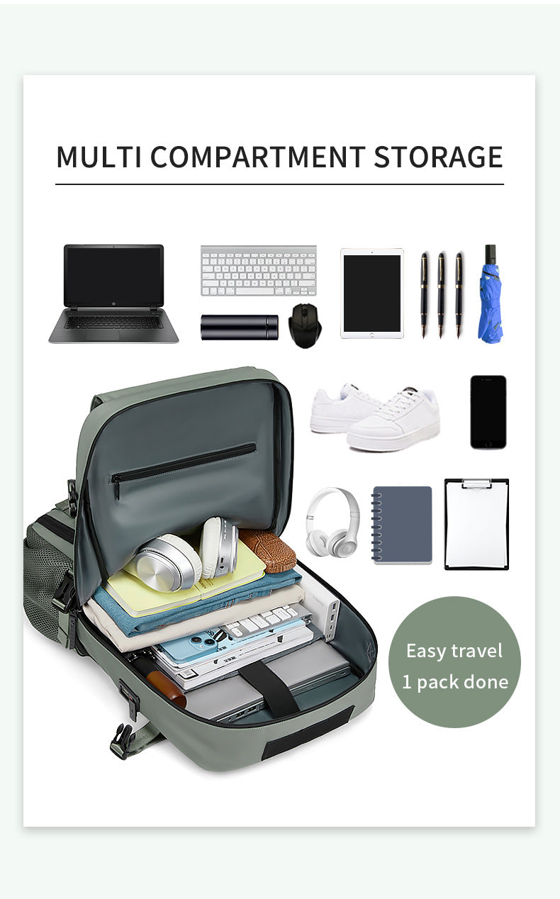 4-in-1 Convertible Travel Backpack & Briefcase - Large Capacity, 16" Laptop Compartment, USB Port(Green)