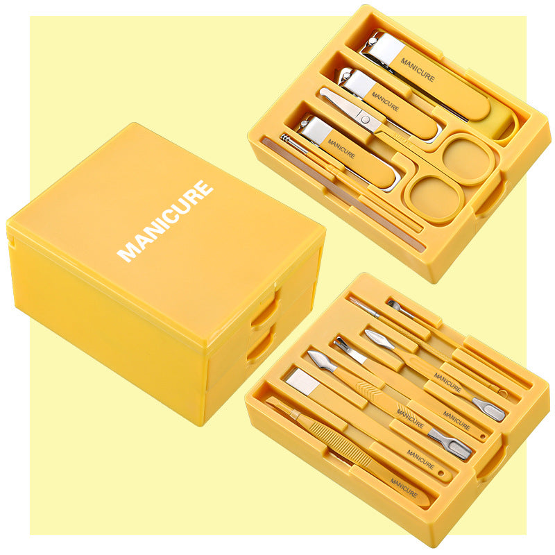 Yellow Professional 13-Piece Manicure &amp; Pedicure Set - Anti-Splash Carbon Steel Nail Clippers Kit with Compact Drawer Organizer