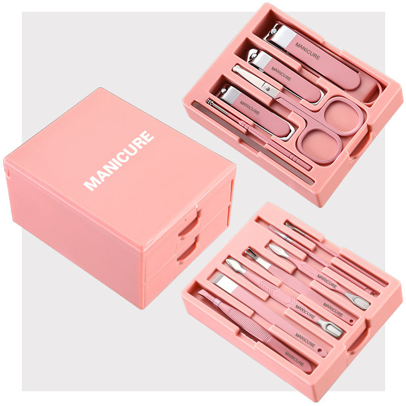 Pink Professional 13-Piece Manicure &amp; Pedicure Set - Anti-Splash Carbon Steel Nail Clippers Kit with Compact Drawer Organizer