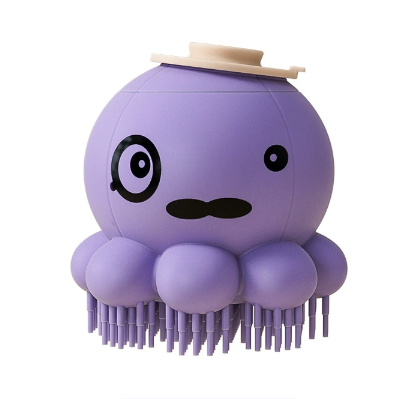 Purple 2-Pack Pet Bath Brush with Shampoo Dispenser - Soft Silicone Massager for Dogs &amp; Cats