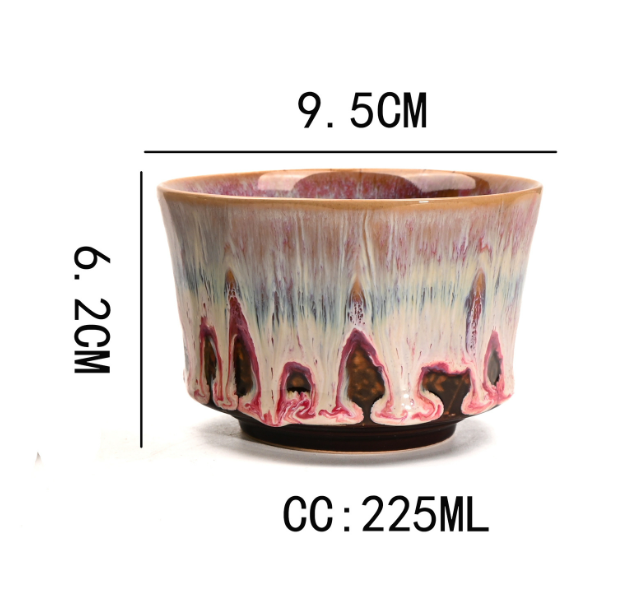 Pink 225ml Ceramic Kiln Glazed Coffee Latte Art Cup - Retro Style Matcha Bowl