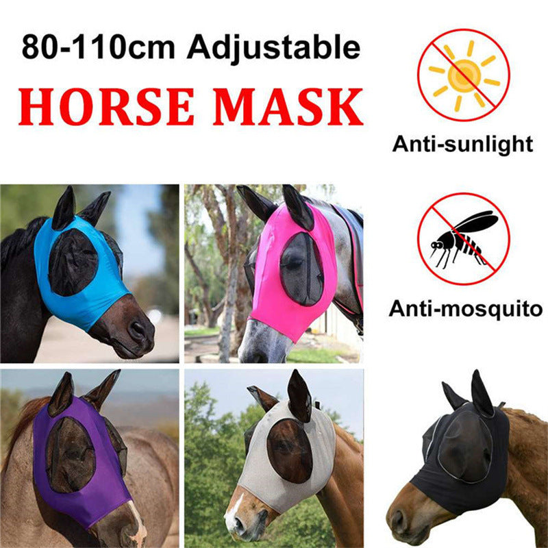 Black 2-PCS Breathable Horse Fly Mask Set - Equestrian Fly Veils with Ears for Insect Control and Comfort