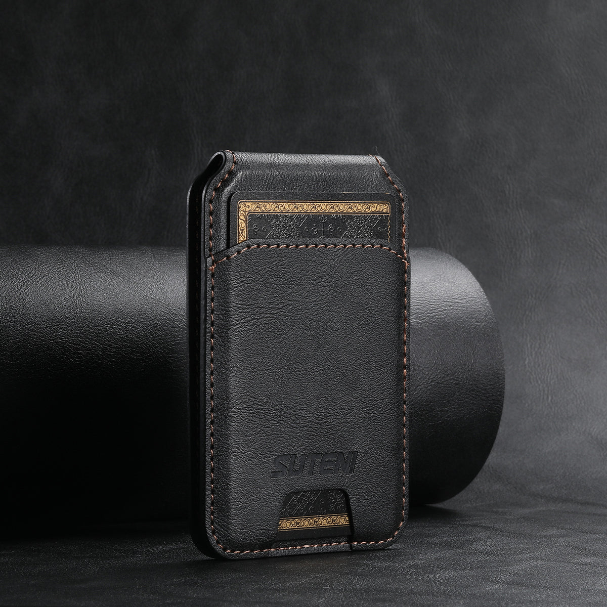 Black Slim Magnetic Wallet with Kickstand for MagSafe - PU Leather Card Holder