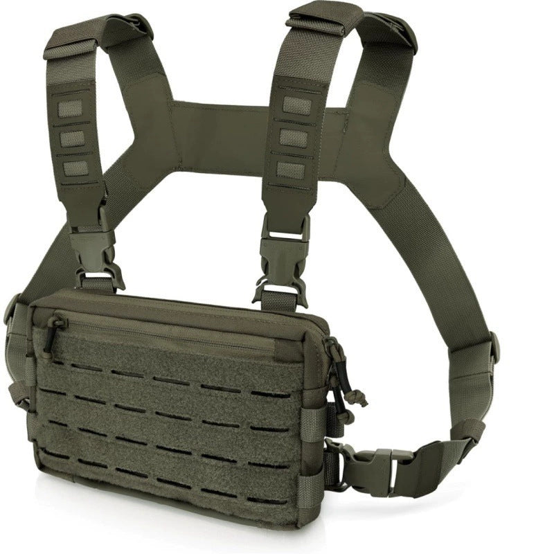 Green Minimalist Tactical Chest Rig - Lightweight Recon Pouch with Laser-Cut MOLLE &amp; Quick-Release Buckles