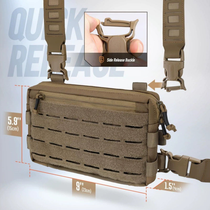 Green Minimalist Tactical Chest Rig - Lightweight Recon Pouch with Laser-Cut MOLLE & Quick-Release Buckles