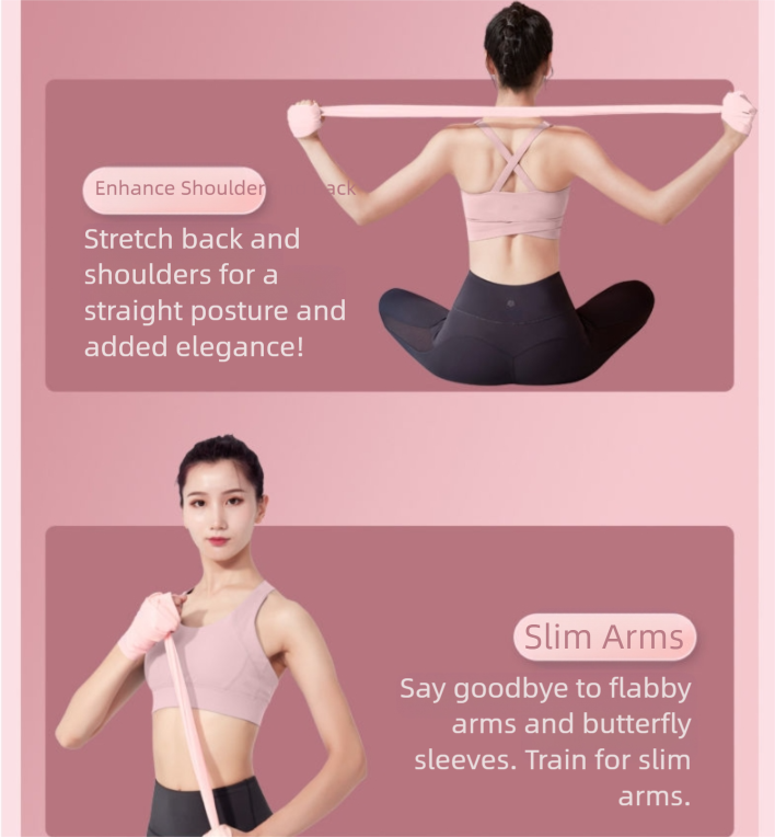 Pink Thickened 1.5m [45 lbs] Yoga & Fitness Resistance Stretch Bands (Set of 2) for Full-Body Workout & Flexibility Training