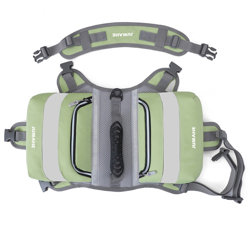 Green Saddle Bag Dog Backpack - Adjustable Harness Pack for Hiking, Camping &amp; Travel with Medium to Large Dogs