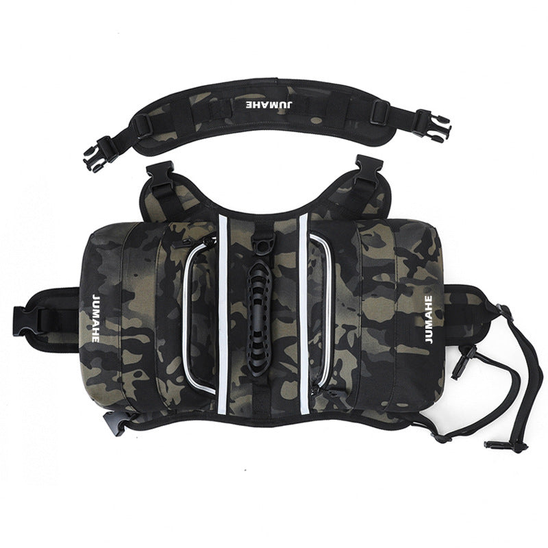 Camuflaje Saddle Bag Dog Backpack - Adjustable Harness Pack for Hiking, Camping &amp; Travel with Medium to Large Dogs