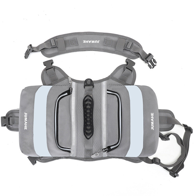 Grey Saddle Bag Dog Backpack - Adjustable Harness Pack for Hiking, Camping &amp; Travel with Medium to Large Dogs