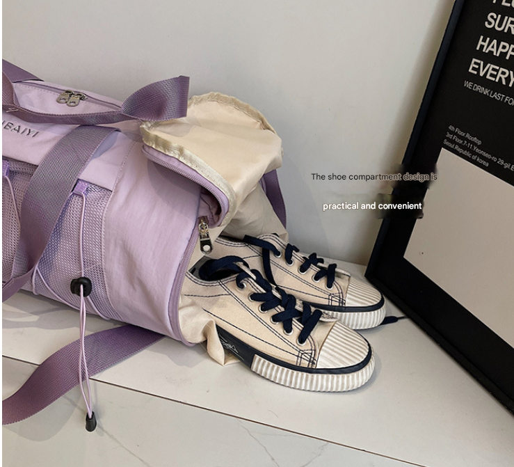 Purple Stylish Sports Gym Bag for Women - Lightweight Travel Duffel with Wet/Dry Pocket