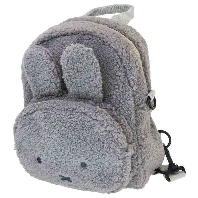 Grey Adorable Sherpa Animal Mini Backpack - Cute Bunny &amp; Bear Convertible Crossbody Bag for Girls