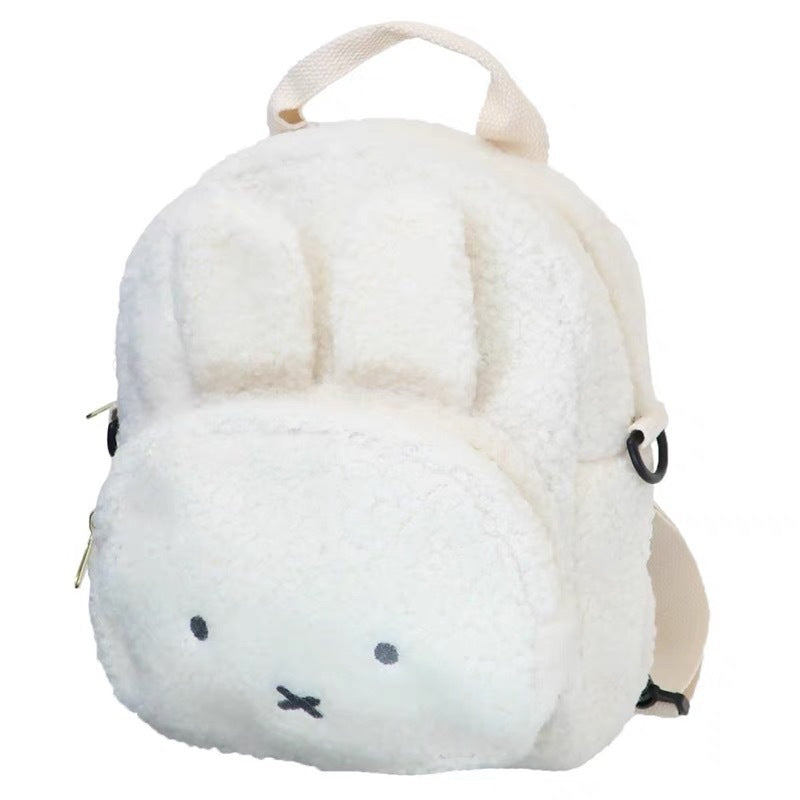 White Adorable Sherpa Animal Mini Backpack - Cute Bunny & Bear Convertible Crossbody Bag for Girls